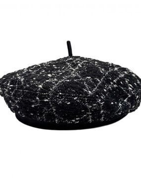 Christian Dior Arty Macrocannage Tweed Beret in black/white